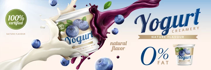 Fotobehang Blueberry yogurt ads © HstrongART