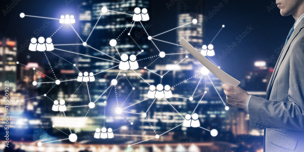 Poster concept of modern business networking that connect and cooperate