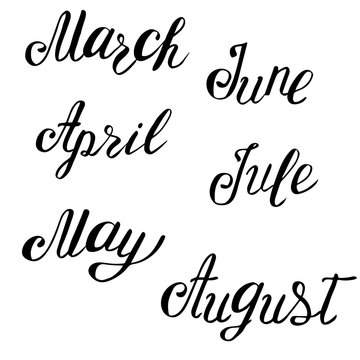 Set spring and summer lettering.Hand written march, april, may, june, jule, august