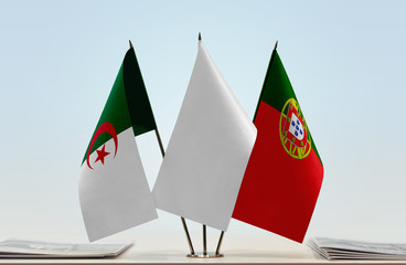 Flags of Algeria and Portugal with a white flag in the middle