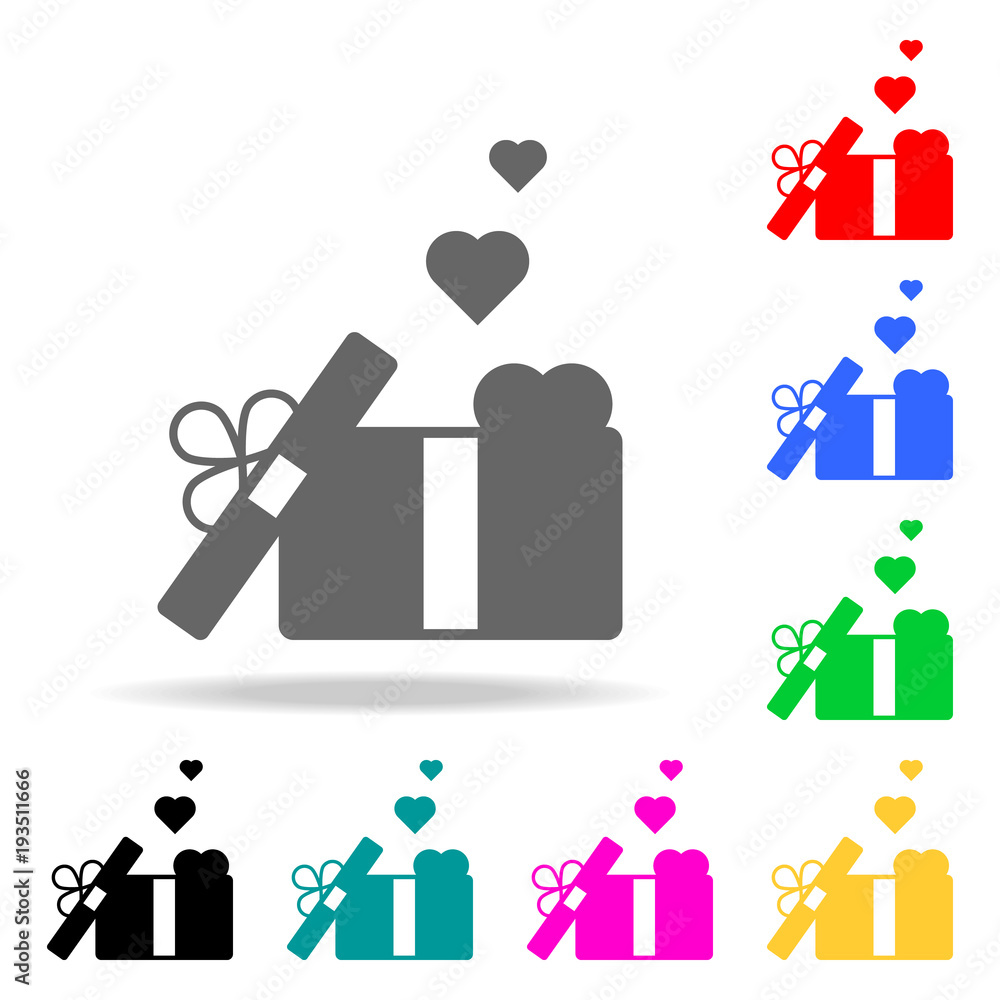 Poster gift box with a bow and heart icon. elements in multi colored icons for mobile concept and web apps.
