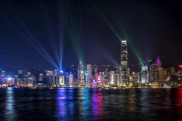 Fototapeta na wymiar Hong Kong Central Business District at night with laser beam