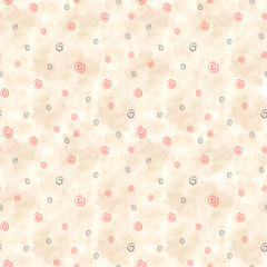 Swirling spiral seamless pattern of white circles. Mezen painting. Ethnic