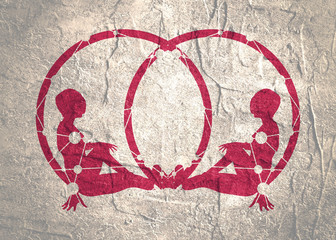 Sporty woman silhouette. Short hair girl sit in the circle. Relax pose. Emblem for spa saloon or yoga center