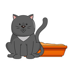 cute cat mascot with sand box vector illustration design