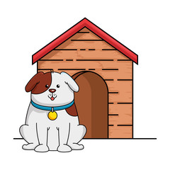 cute dog mascot with wooden house vector illustration design