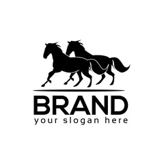 Black Horse Icon Logo. Flat logo design. Two horse.