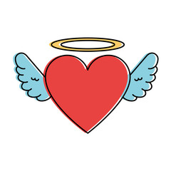 heart love with wings and halo vector illustration design