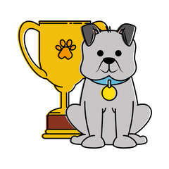 cute dog with trophy cup mascot vector illustration design