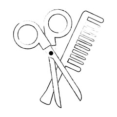 scissors tool with comb vector illustration design