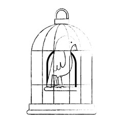 cute bird in cage vector illustration design