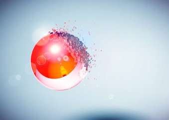 Red 3D ball exploded into pieces