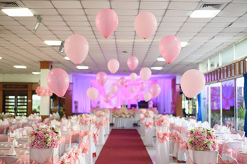 Pink balloons and bouquets