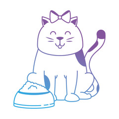 cute cat mascot with dish food vector illustration design