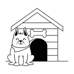 cute dog mascot with wooden house vector illustration design
