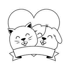 cute dog and cat with ribbon vector illustration design
