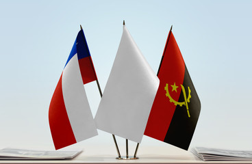 Flags of Chile and Angola with a white flag in the middle