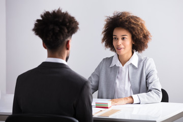Businesswoman Interviewing Male Applicant