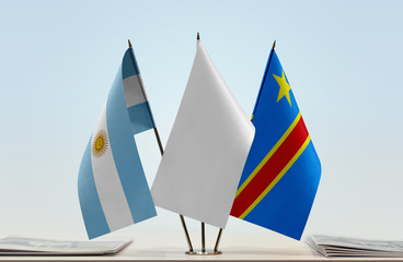 Flags of Argentina and Democratic Republic of the Congo (DRC, DROC, Congo-Kinshasa) with a white flag in the middle