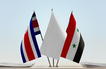 Flags of Costa Rica and Syria with a white flag in the middle