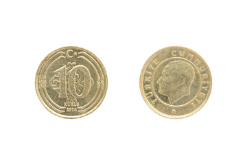 Ten Turkish kurush coin
