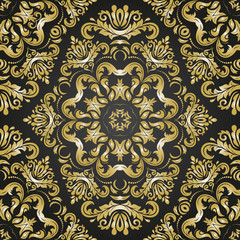 Fototapeta na wymiar Classic seamless black and golden pattern. Traditional orient ornament. Classic vintage background