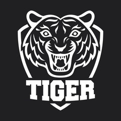 Mascot of white tiger's head on shield background