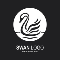 Swan icon design template. Black and white swan icon