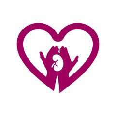 Hand with kidney in heart icon logo. Concept of love your kidneys