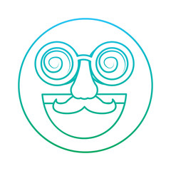 Fototapeta premium fake smile emoticon with mustache and silly glasses vector illustration blue and green degrade line
