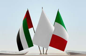 Flags of UAE and Italy with a white flag in the middle