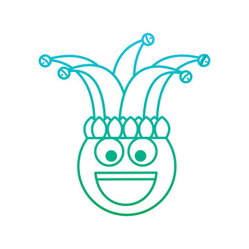 happy emoticon smile jester hat funny vector illustration blue and green degrade line