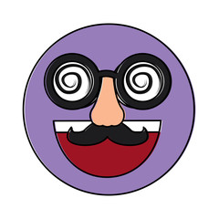 fake smile emoticon with mustache and silly glasses vector illustration