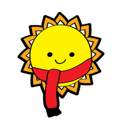 cute smiling sun cartoon character with scarf vector illustration
