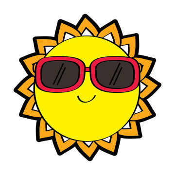 cartoon sun wearing sunglasses summer character vector illustration