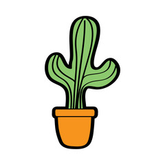 potted cactus house plant prickly decoration vector illustration