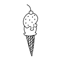 ice cream cone waffle cherry fruit sweet vector illustration sticker design