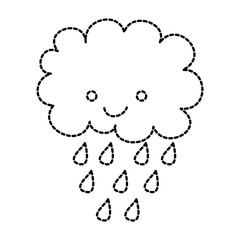 cute cartoon happy cloud rain drops vector illustration sticker design