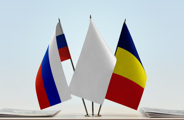 Flags of Russia and Chad with a white flag in the middle
