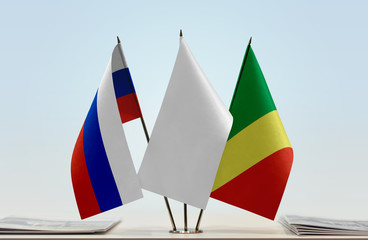 Flags of Russia and Republic of the Congo with a white flag in the middle