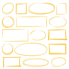 yellow hand drawn circle and rectangle highlighter set