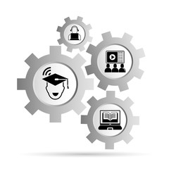 online education icons in gear diagram