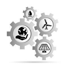 power and energy icons in gear diagram