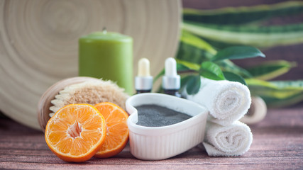 Аnti-cellulite, organic, bio, natural cosmetics. Remedy for cellulite massage, spa. Natural oils and massage brush, blue clay