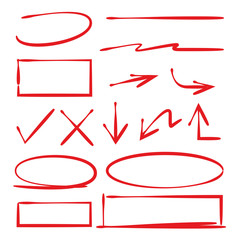 red hand drawn arrows, circle and rectangle markers