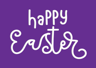 Happy Easter On Purple Background. Modern Calligraphy