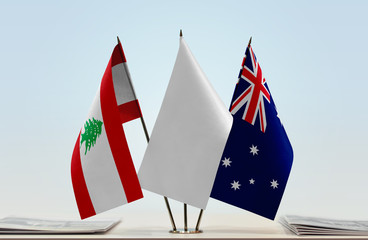 Flags of Lebanon and Australia with a white flag in the middle