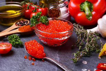 Red caviar with spices and vegetables