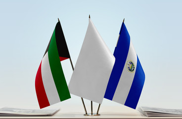 Flags of Kuwait and El Salvador with a white flag in the middle