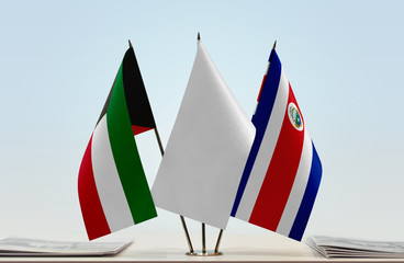 Flags of Kuwait and Costa Rica with a white flag in the middle